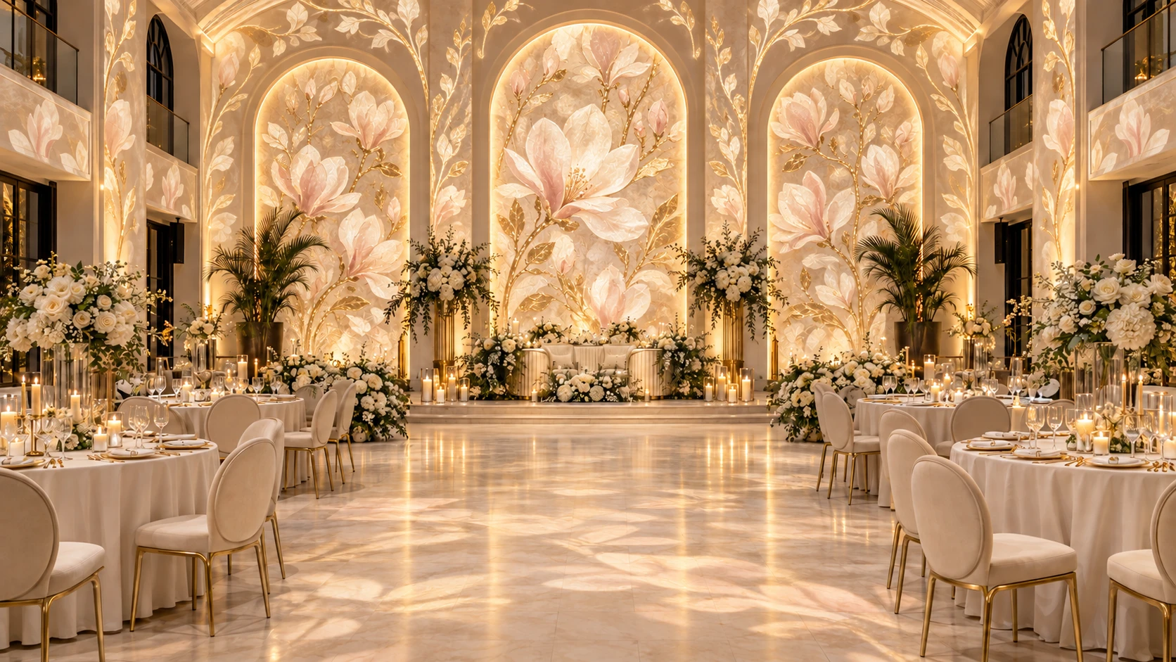 Projection florale dans une salle de réception